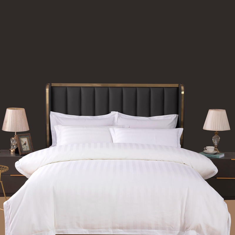 Conjunto de lençóis de cama de hotel 100% algodão branco liso listrado de cetim de 3 cm 6080S