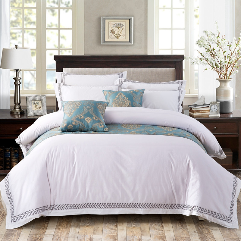 Grupo 100% de folhas de cama de hotel bordado seta branca 6080S 100% algodão