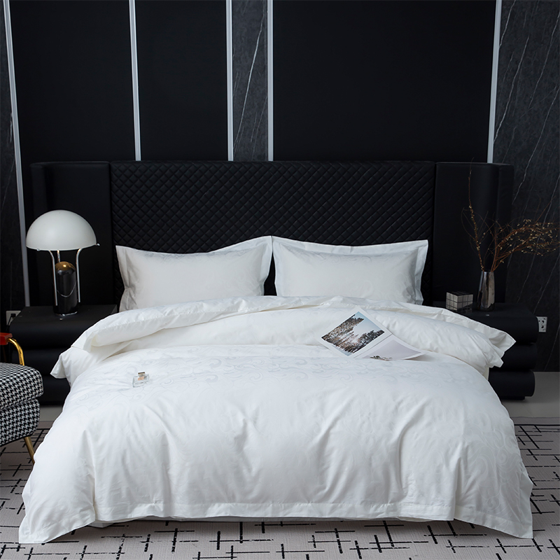 Novo jacquard 100% algodão cetim branco hotel linho quarto conjunto de lençóis