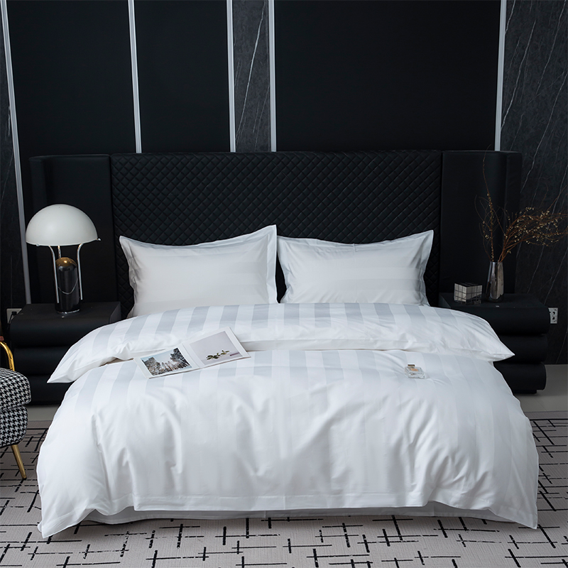 algodão 100% branco liso da listra do cetim de 7cm 750TC para o grupo do fundamento do hotel de cinco estrelas