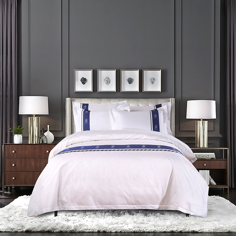 Conjunto de roupa de cama 100% algodão com logotipo personalizado tingido com fios